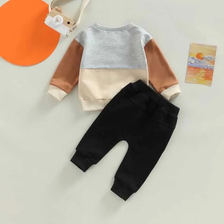 0-3Y الرضع طفل الفتيان السراويل دعوى طويلة . 0-3Y Infant Baby Boys Pants Suit Long Sleeve Round Neck Letters Print Casual Tops Drawstring Pants 2 Piece