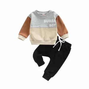 0-3Y الرضع طفل الفتيان السراويل دعوى طويلة . 0-3Y Infant Baby Boys Pants Suit Long Sleeve Round Neck Letters Print Casual Tops Drawstring Pants 2 Piece