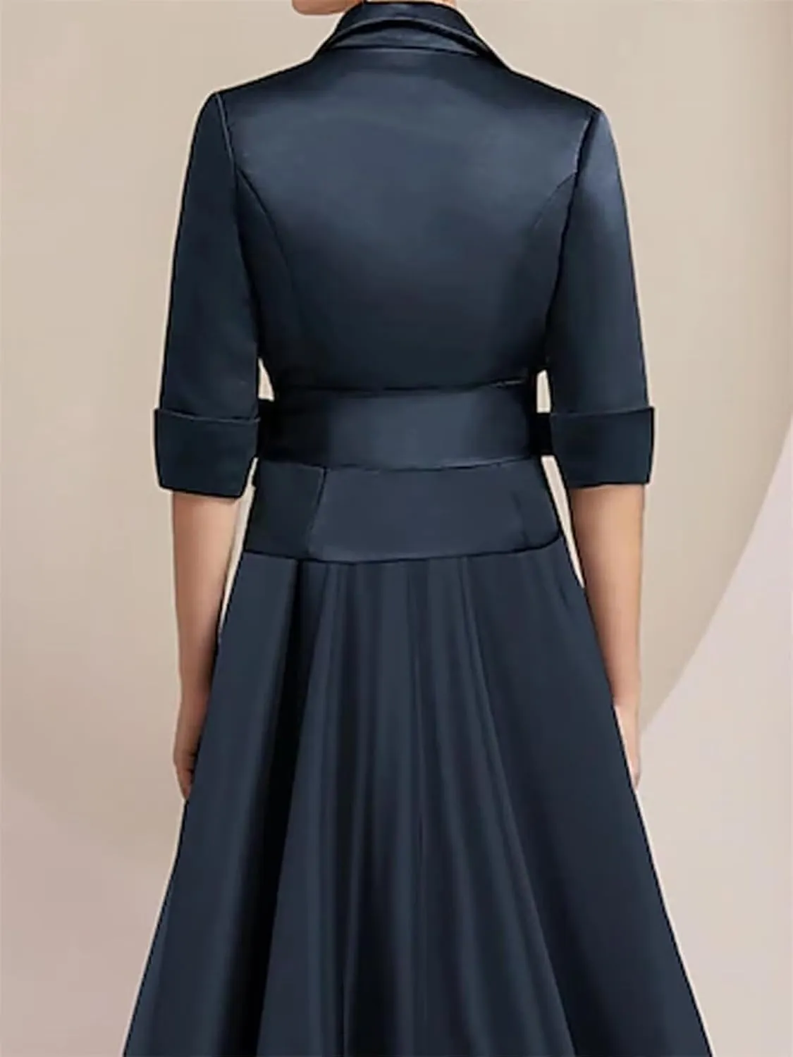3 Pieces Jumpsuit Elegant Mother of The Bride Dress for Wedding Satin 3/4 Sleeve Wedding Guest Dresses with Bow