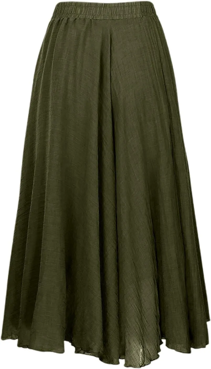 A Line Skirt for Women Trendy Flared High Elastic Waist Solid Loose Pleated Long Skirts for Summer Vacation Streetwear