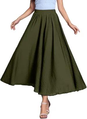 A Line Skirt for Women Trendy Flared High Elastic Waist Solid Loose Pleated Long Skirts for Summer Vacation Streetwear