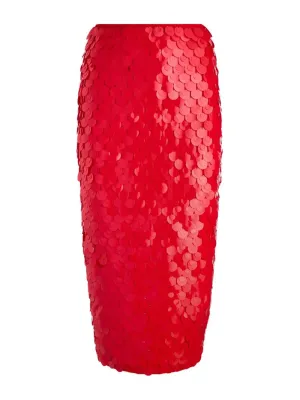 Alice   Olivia Fifi Embellished Midi Skirt in Bright Ruby