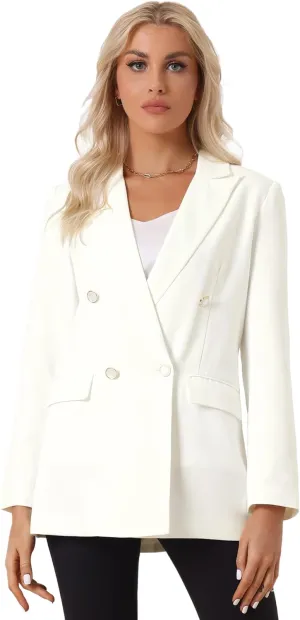 Allegra K Blazer for Women's Business Casual Long Sleeve Lapel Double Breasted Work Office Blazer Jackets