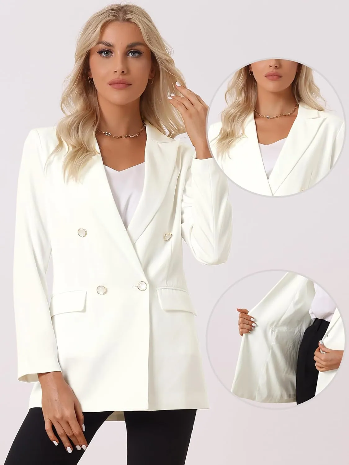 Allegra K Blazer for Women's Business Casual Long Sleeve Lapel Double Breasted Work Office Blazer Jackets