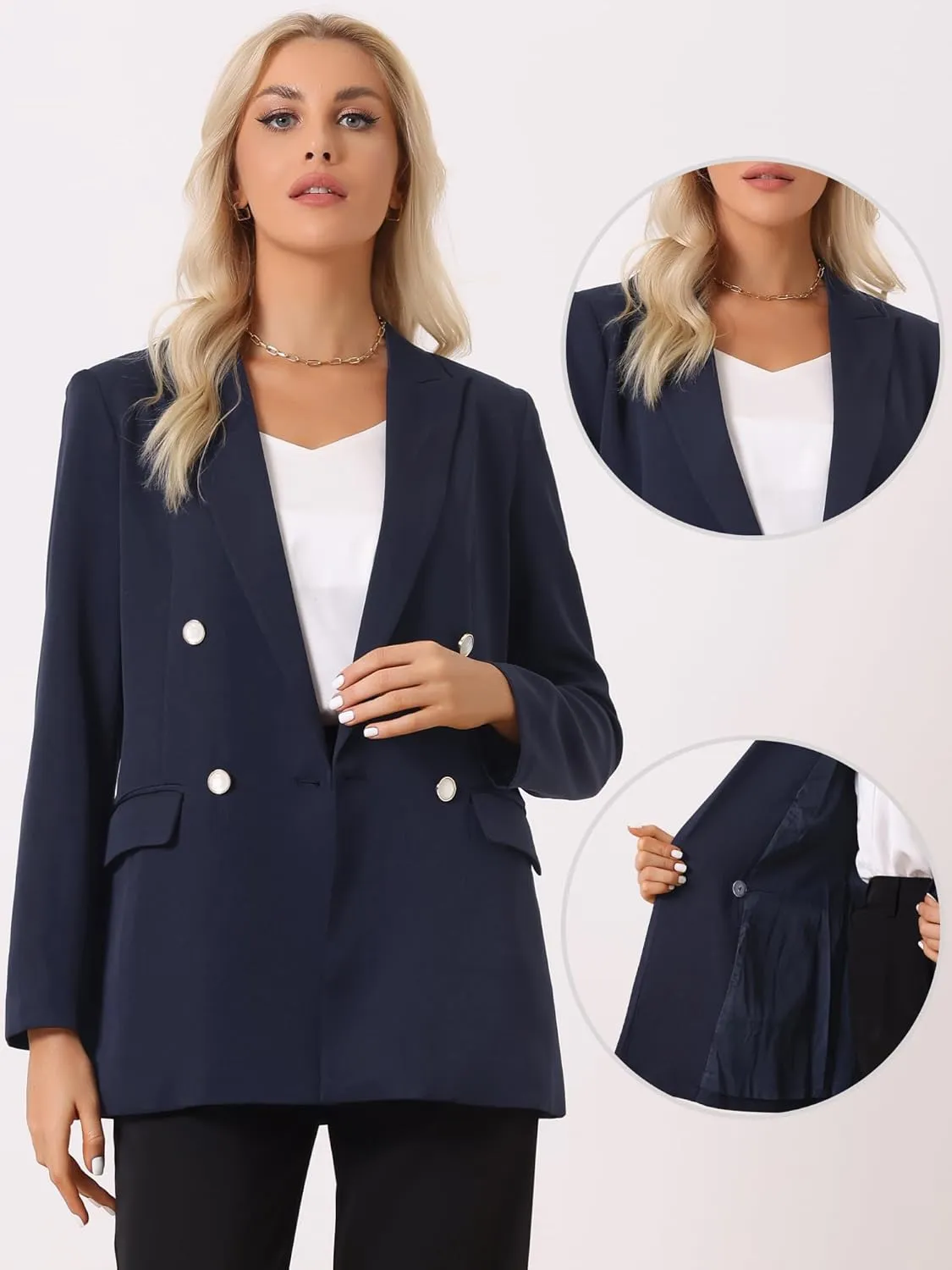 Allegra K Blazer for Women's Business Casual Long Sleeve Lapel Double Breasted Work Office Blazer Jackets