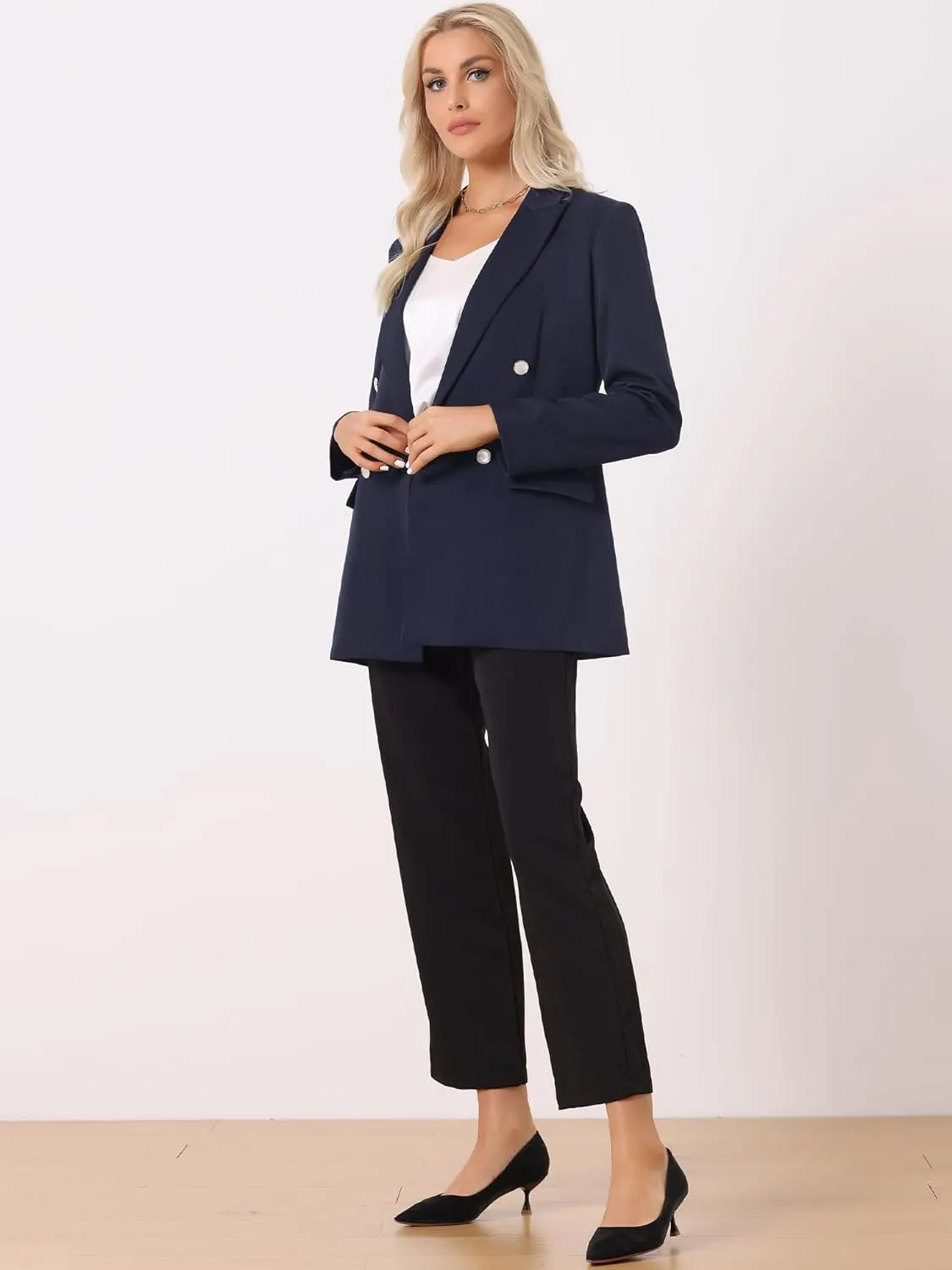 Allegra K Blazer for Women's Business Casual Long Sleeve Lapel Double Breasted Work Office Blazer Jackets