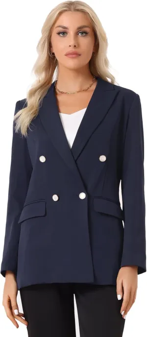 Allegra K Blazer for Women's Business Casual Long Sleeve Lapel Double Breasted Work Office Blazer Jackets