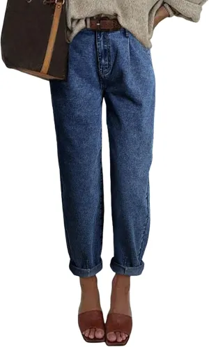 Astylish Womens High Waisted Baggy Jeans Boyfriend Cropped Loose Denim Pants