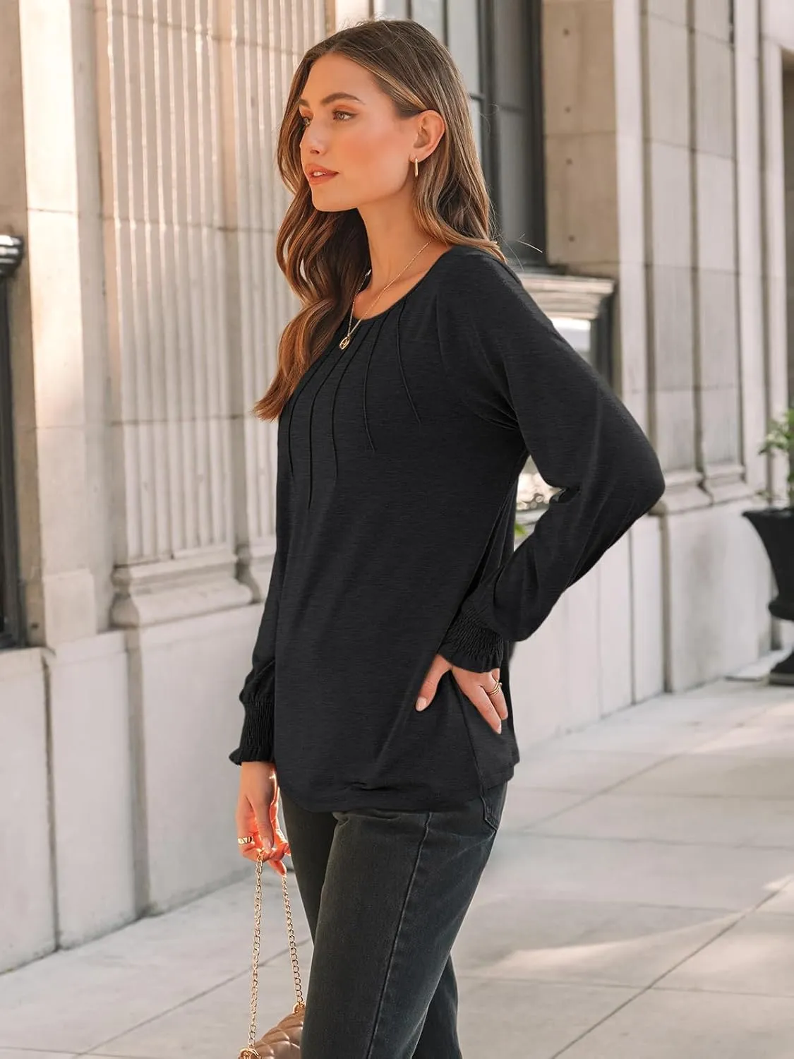 AUTOMET Womens Fall Fashion Long Sleeve Shirts Dressy Casual Pleated Basic Trendy Tops Winter Clothes 2025