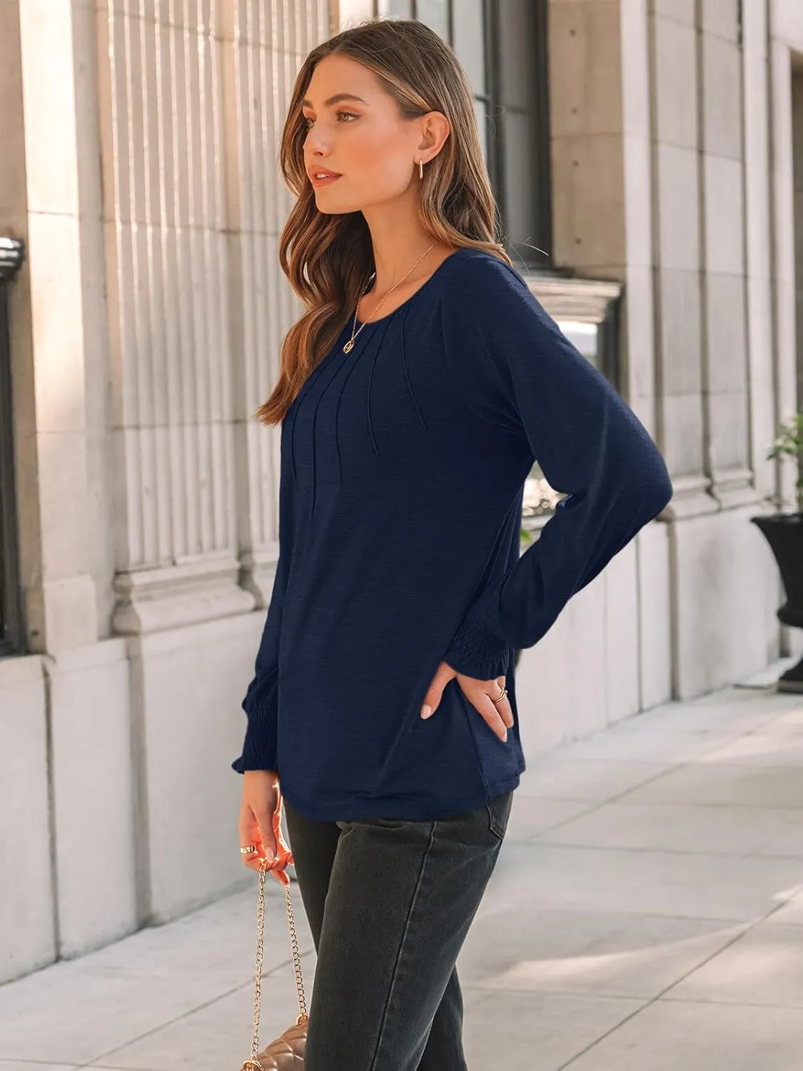 AUTOMET Womens Fall Fashion Long Sleeve Shirts Dressy Casual Pleated Basic Trendy Tops Winter Clothes 2025