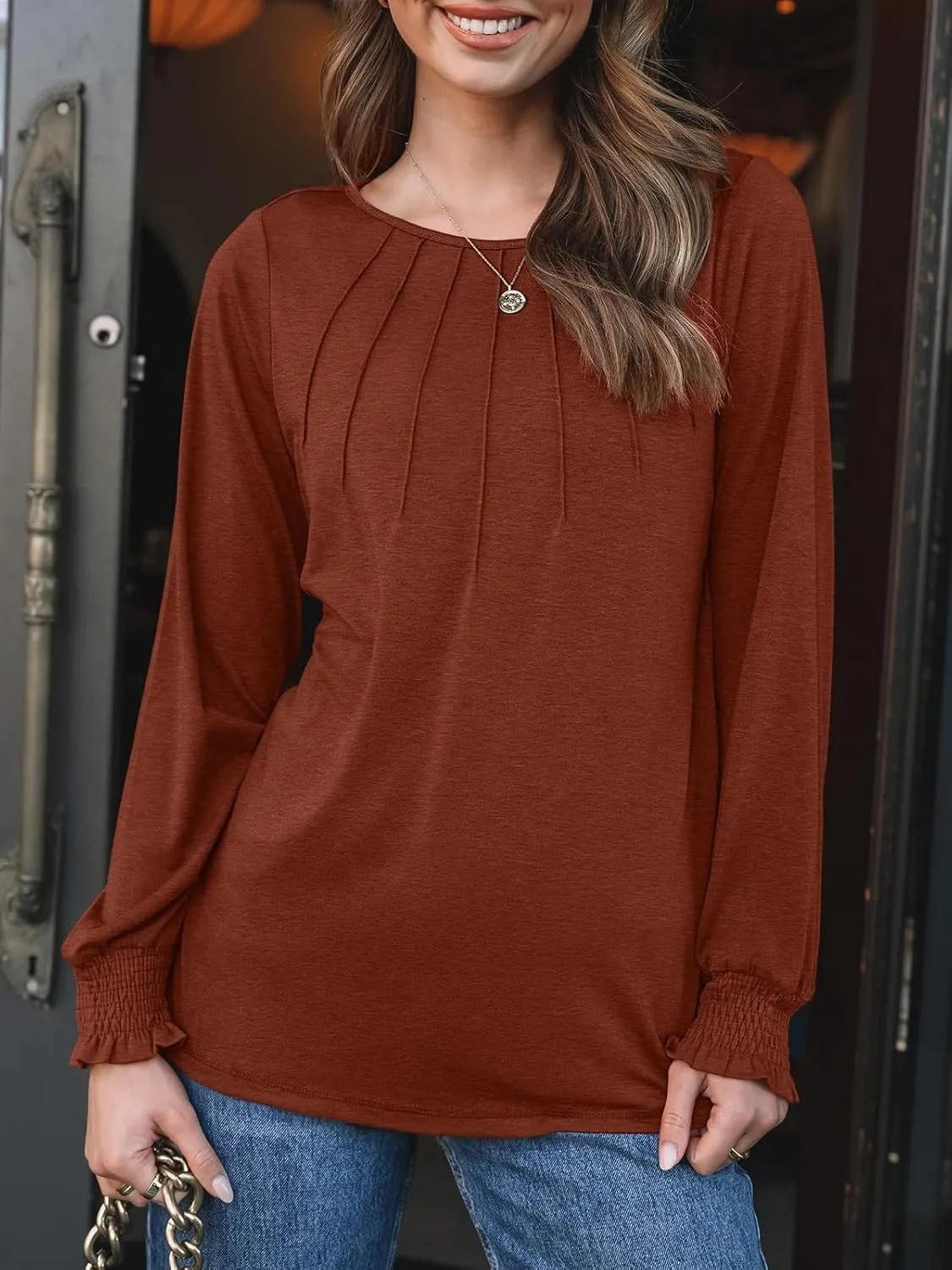 AUTOMET Womens Fall Fashion Long Sleeve Shirts Dressy Casual Pleated Basic Trendy Tops Winter Clothes 2025