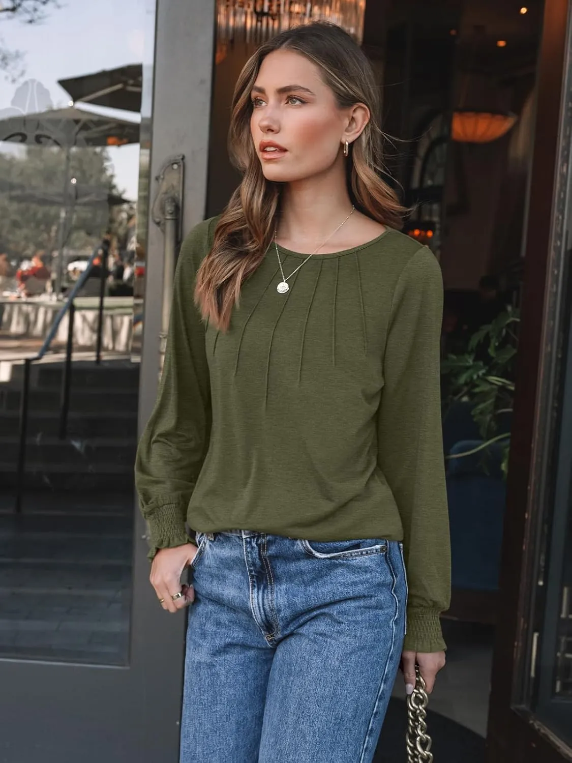 AUTOMET Womens Fall Fashion Long Sleeve Shirts Dressy Casual Pleated Basic Trendy Tops Winter Clothes 2025