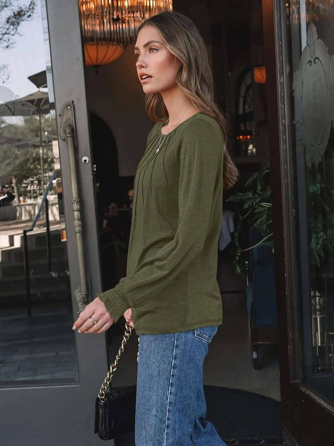 AUTOMET Womens Fall Fashion Long Sleeve Shirts Dressy Casual Pleated Basic Trendy Tops Winter Clothes 2025