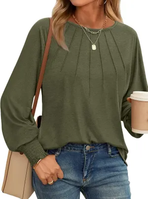 AUTOMET Womens Fall Fashion Long Sleeve Shirts Dressy Casual Pleated Basic Trendy Tops Winter Clothes 2025