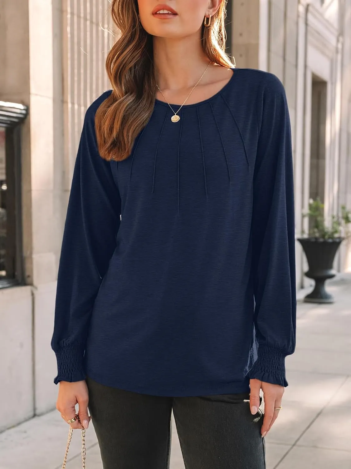 AUTOMET Womens Fall Fashion Long Sleeve Shirts Dressy Casual Pleated Basic Trendy Tops Winter Clothes 2025