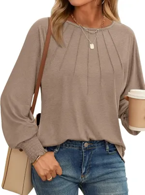 AUTOMET Womens Fall Fashion Long Sleeve Shirts Dressy Casual Pleated Basic Trendy Tops Winter Clothes 2025