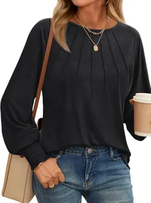 AUTOMET Womens Fall Fashion Long Sleeve Shirts Dressy Casual Pleated Basic Trendy Tops Winter Clothes 2025