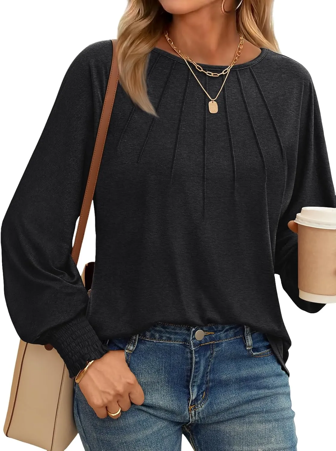 AUTOMET Womens Fall Fashion Long Sleeve Shirts Dressy Casual Pleated Basic Trendy Tops Winter Clothes 2025