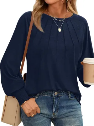 AUTOMET Womens Fall Fashion Long Sleeve Shirts Dressy Casual Pleated Basic Trendy Tops Winter Clothes 2025