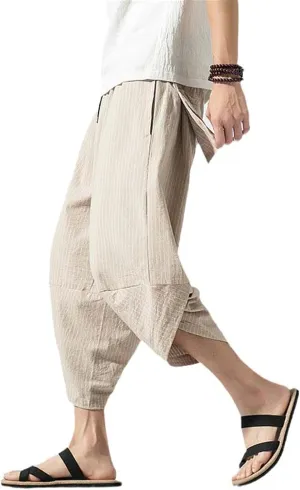 Autumn Harajuku Men Hip Hop Harem Pants Summer Trousers Mens Casual Pants Male Stripe Calf-Length Pants Chinese Style