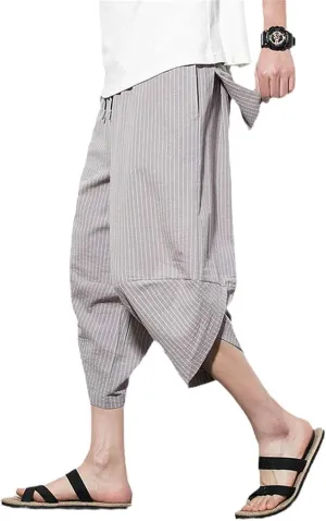 Autumn Harajuku Men Hip Hop Harem Pants Summer Trousers Mens Casual Pants Male Stripe Calf-Length Pants Chinese Style