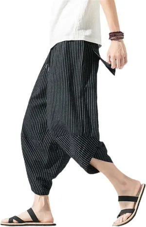 Autumn Harajuku Men Hip Hop Harem Pants Summer Trousers Mens Casual Pants Male Stripe Calf-Length Pants Chinese Style