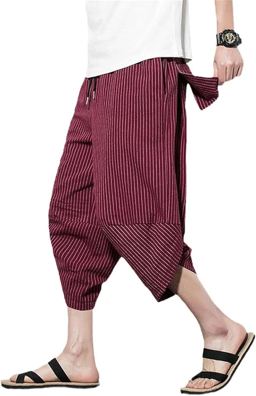 Autumn Harajuku Men Hip Hop Harem Pants Summer Trousers Mens Casual Pants Male Stripe Calf-Length Pants Chinese Style