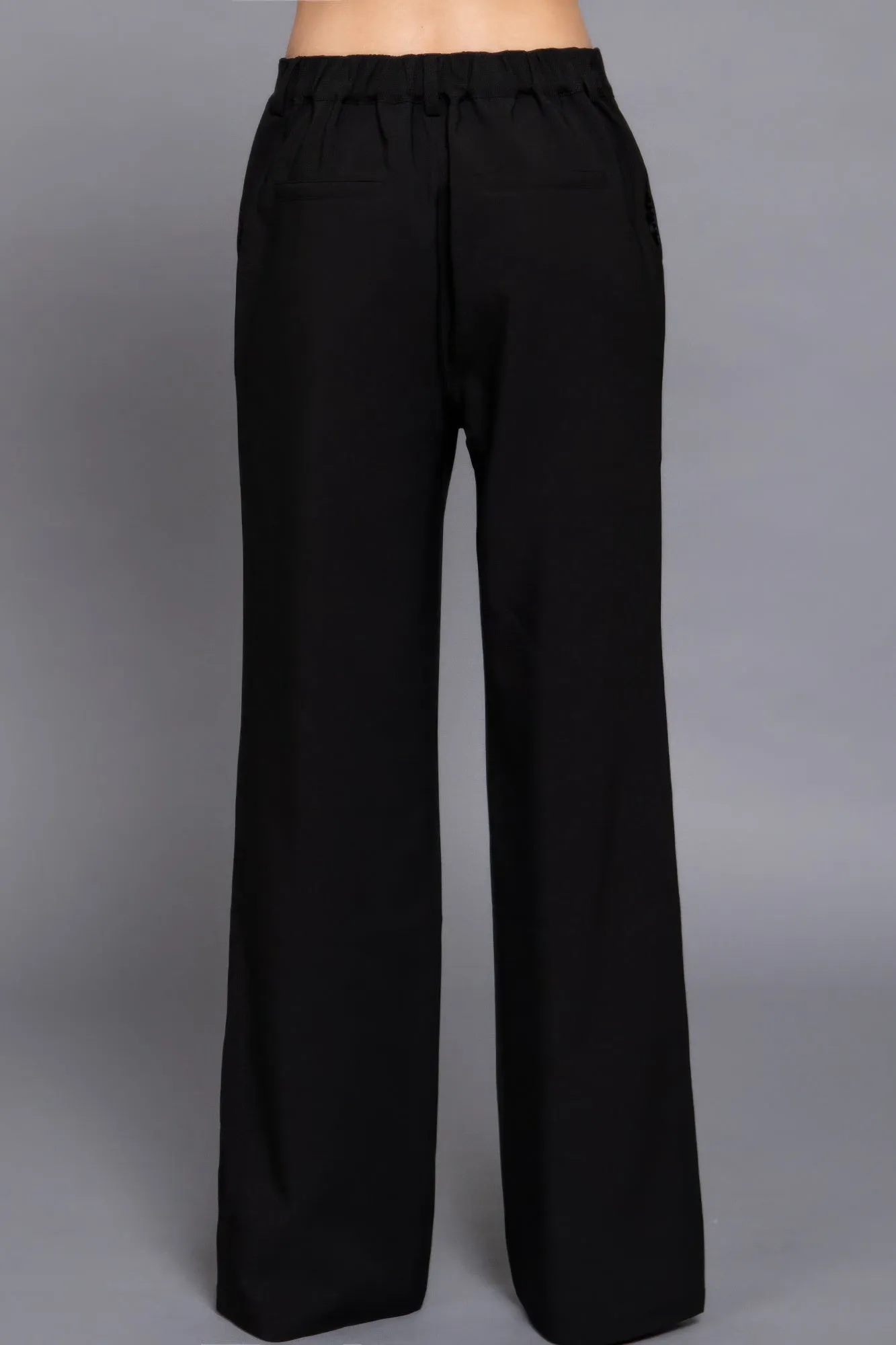 Back Elastic Straight Woven Long Pants