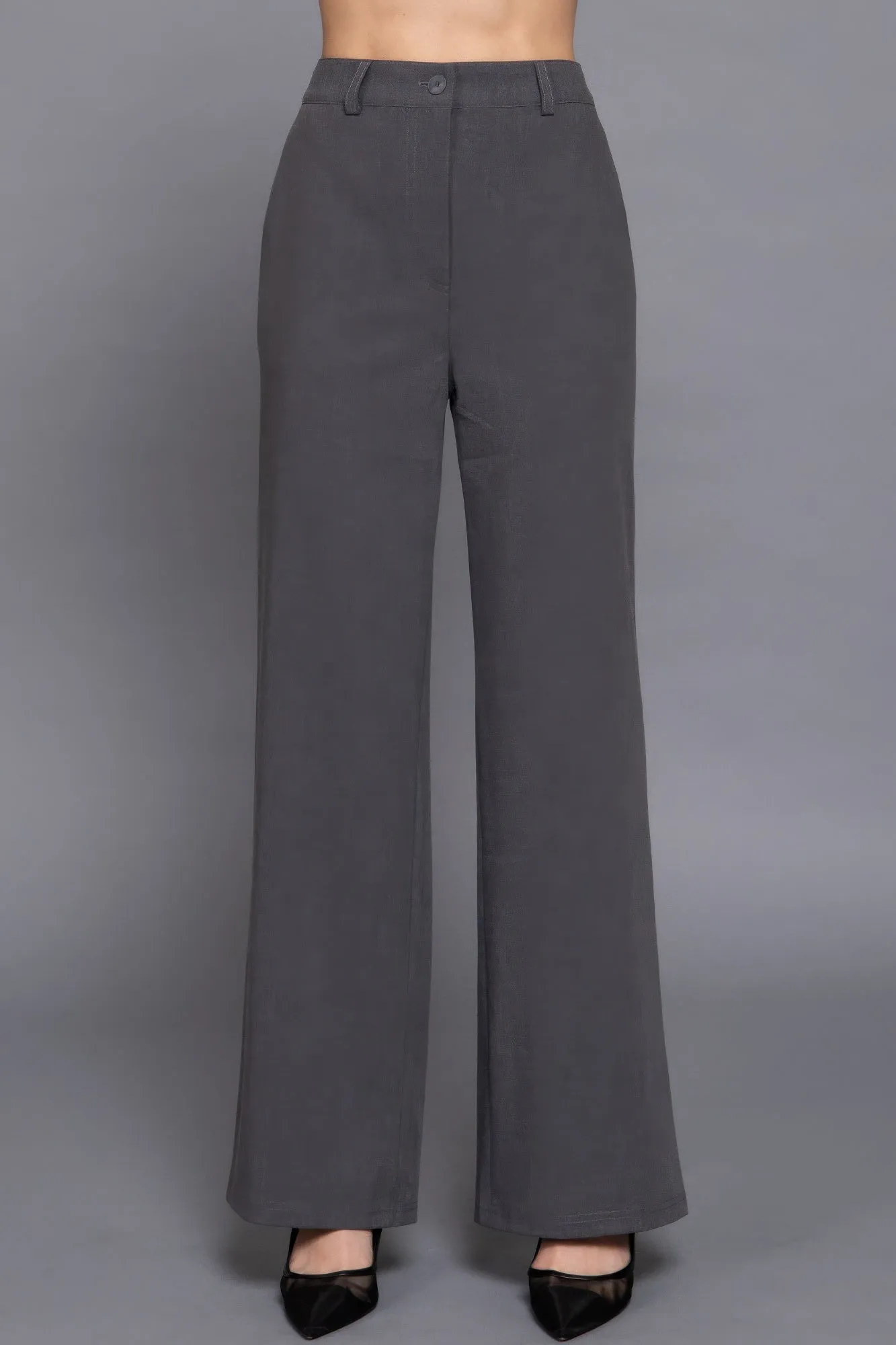 Back Elastic Straight Woven Long Pants