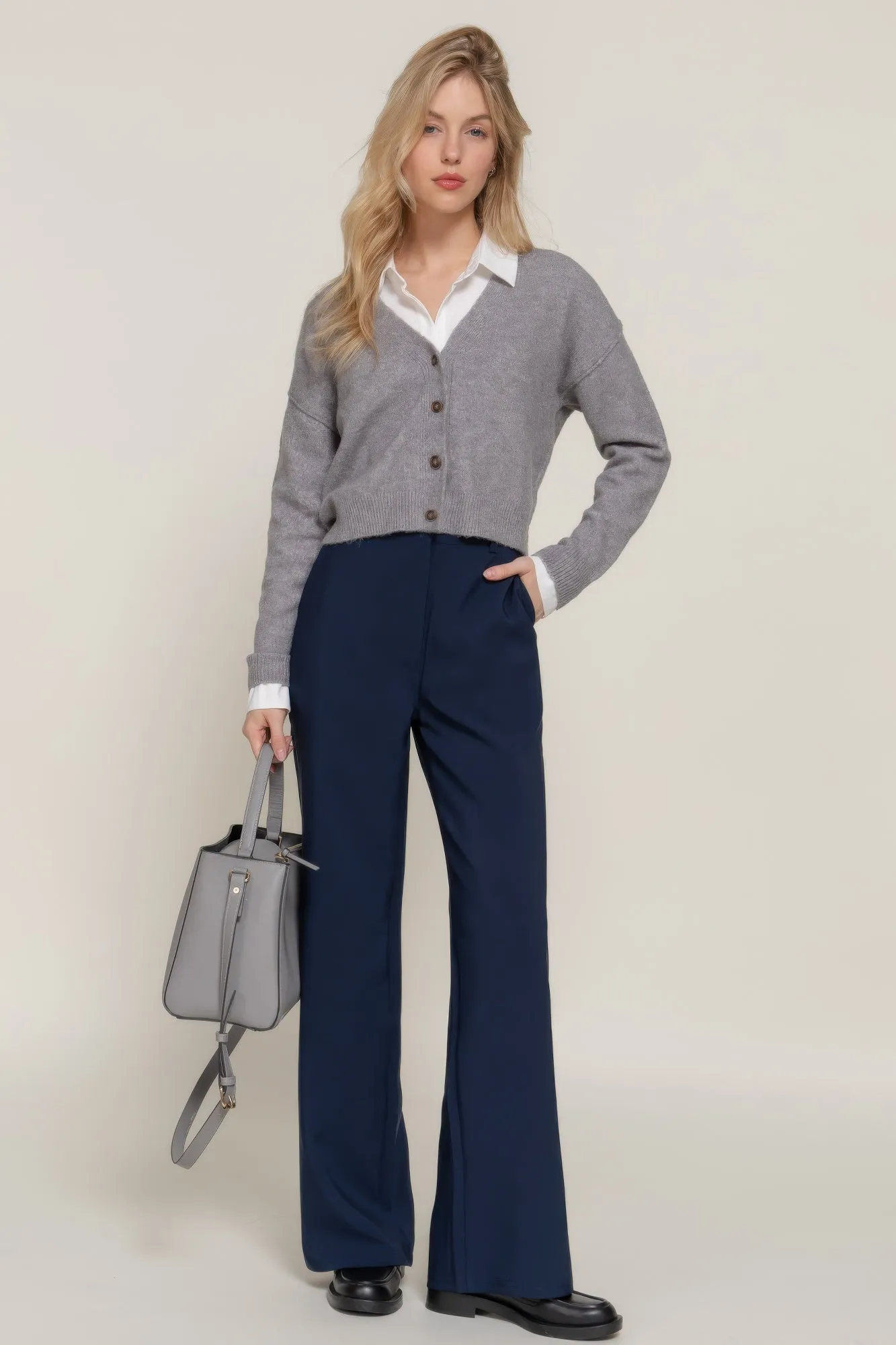 Back Elastic Straight Woven Long Pants