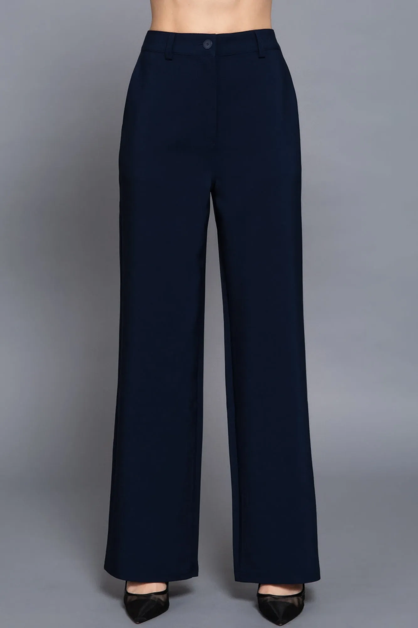 Back Elastic Straight Woven Long Pants