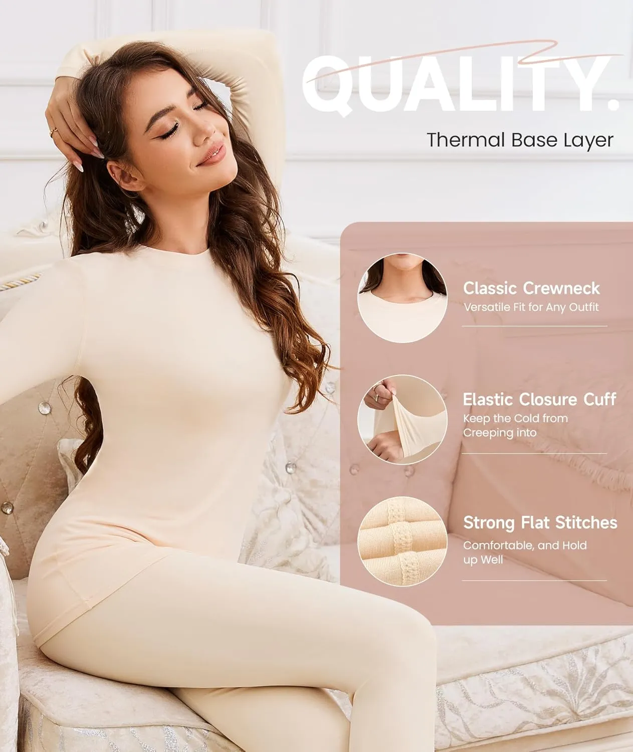BESTENA Long Sleeve Undershirt for Women, Soft Thermal Shirts with Warm Fleece Lining, Base Layer Thermal Tops