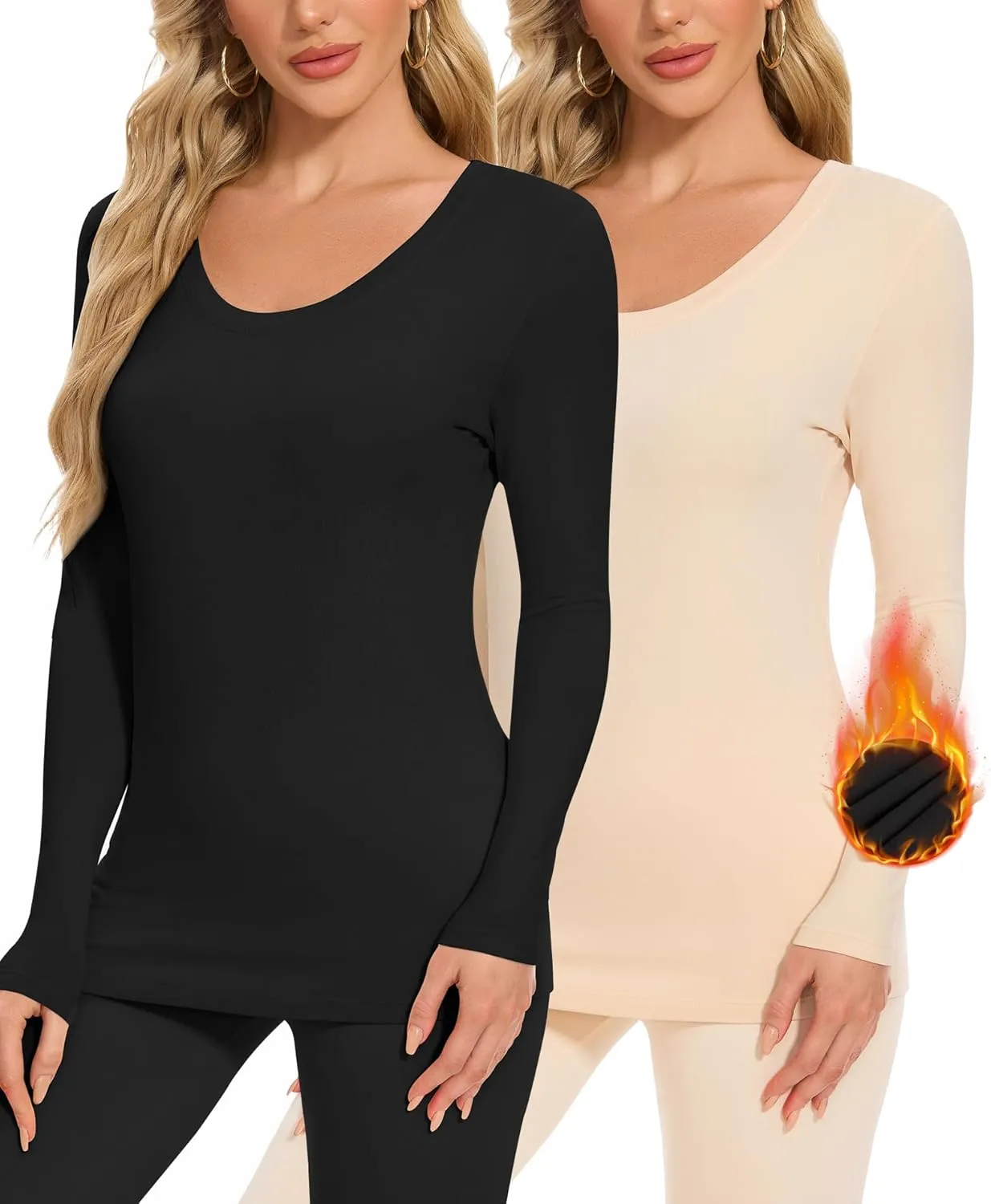 BESTENA Long Sleeve Undershirt for Women, Soft Thermal Shirts with Warm Fleece Lining, Base Layer Thermal Tops