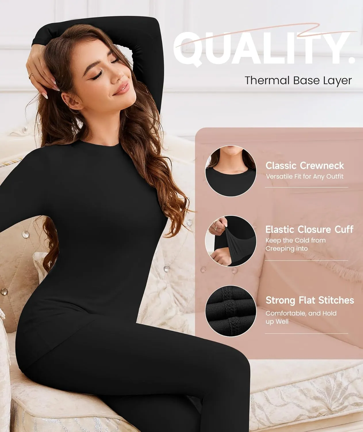 BESTENA Long Sleeve Undershirt for Women, Soft Thermal Shirts with Warm Fleece Lining, Base Layer Thermal Tops
