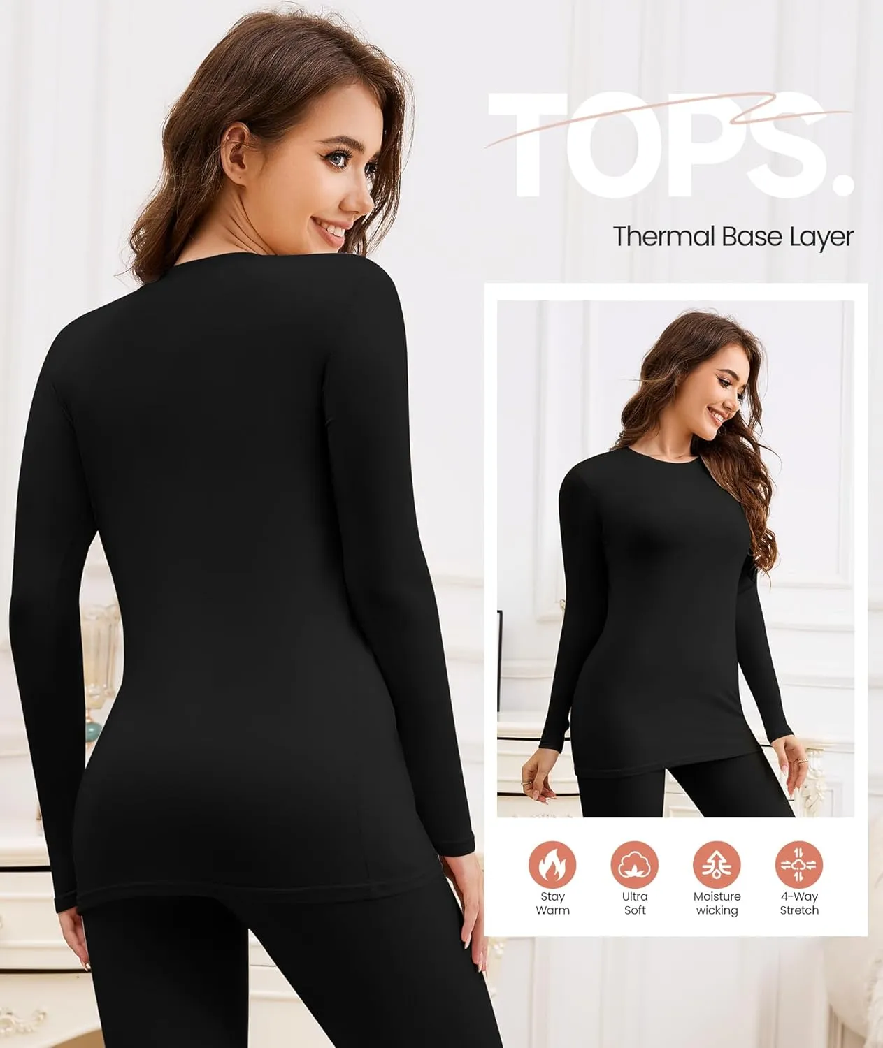BESTENA Long Sleeve Undershirt for Women, Soft Thermal Shirts with Warm Fleece Lining, Base Layer Thermal Tops