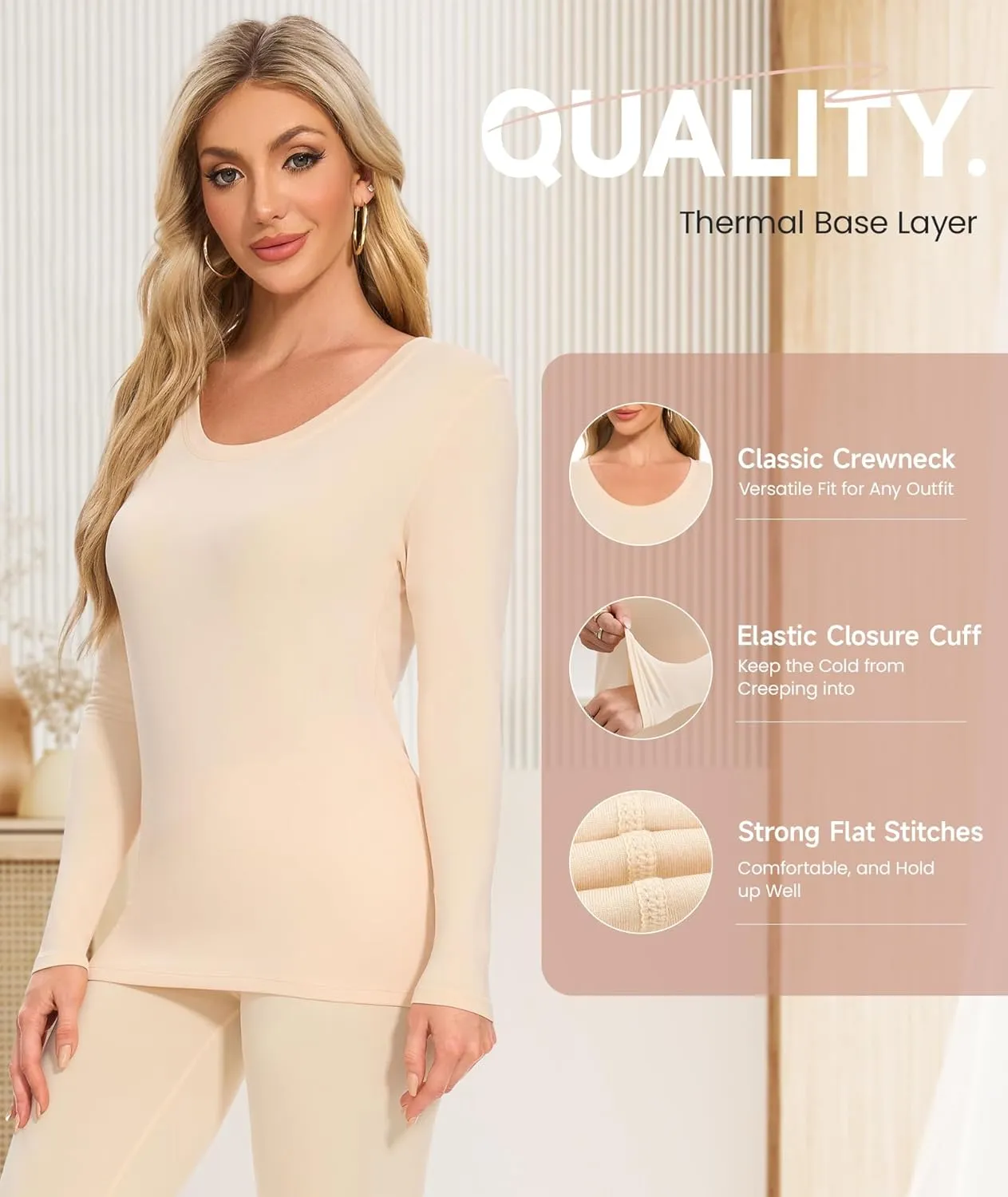 BESTENA Long Sleeve Undershirt for Women, Soft Thermal Shirts with Warm Fleece Lining, Base Layer Thermal Tops