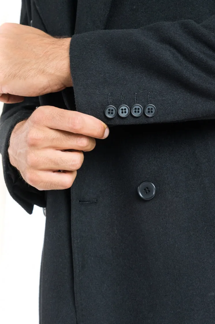 Black Double Breasted Classic Fit Overcoat