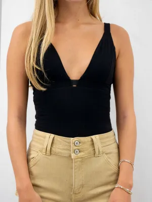 Black Plunge Neck Bodysuit