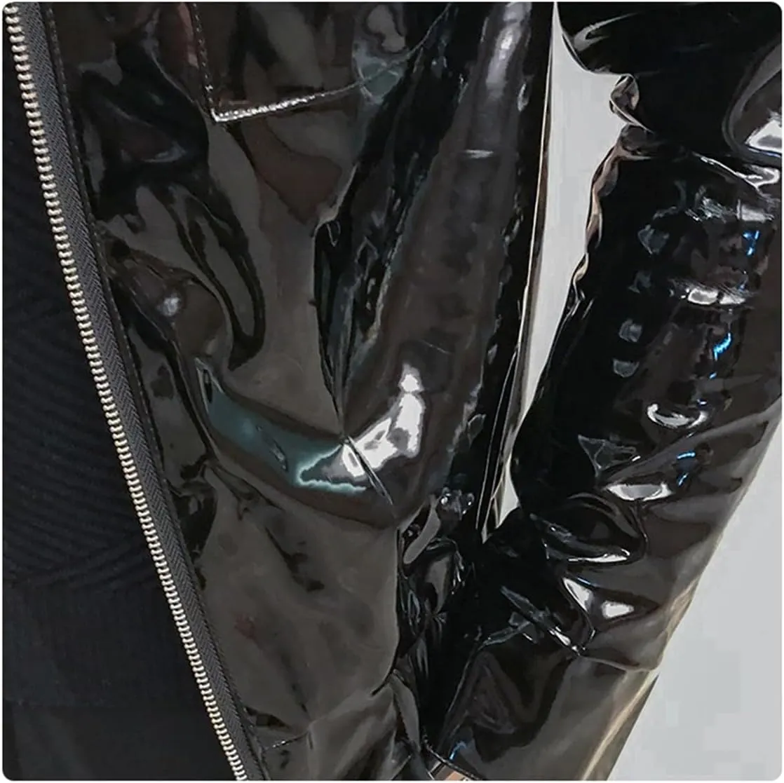 Black Wet Look Punk Men PVC Jacket Latex PVC Long Sleeve Coat Chic Private Party Unisex