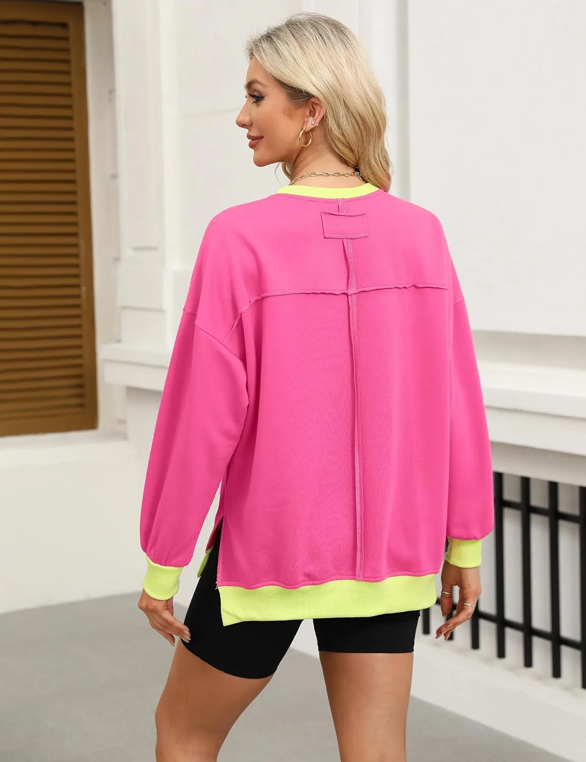 BMJL Women's Oversized Sweatshirts Casual Crewneck Pullover Hoodies Color Block Reverse Seam Y2K Fall Shirts