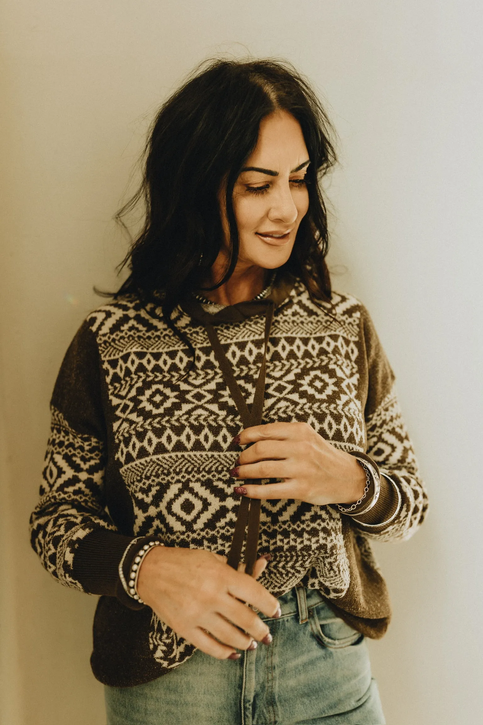 Brown and White Aztec Hoodie