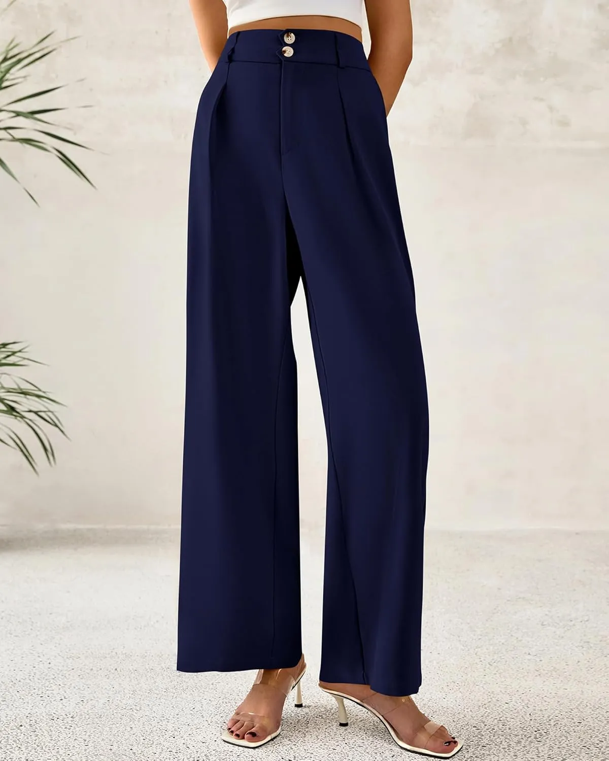 BTFBM Women Wide Leg Dress Pants 2025 High Waisted Button Pleated Business Casual Trousers Office Work Palazzo Pants