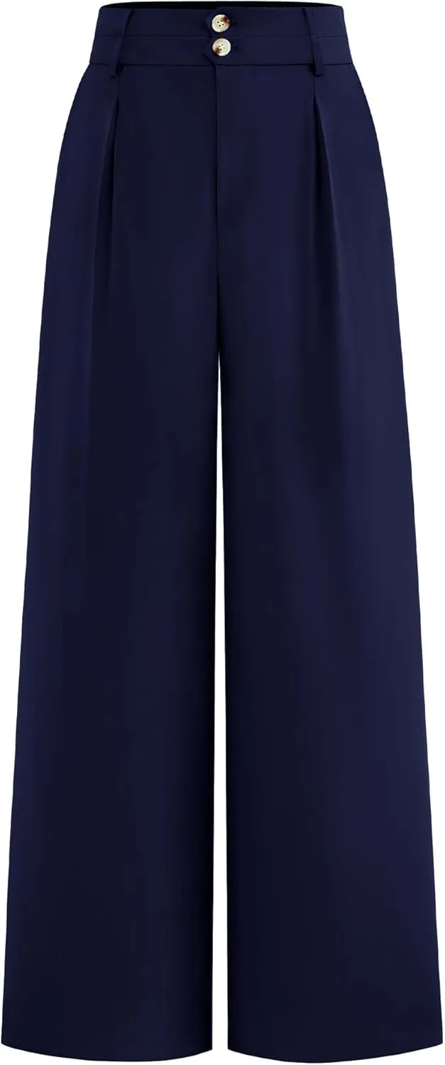 BTFBM Women Wide Leg Dress Pants 2025 High Waisted Button Pleated Business Casual Trousers Office Work Palazzo Pants