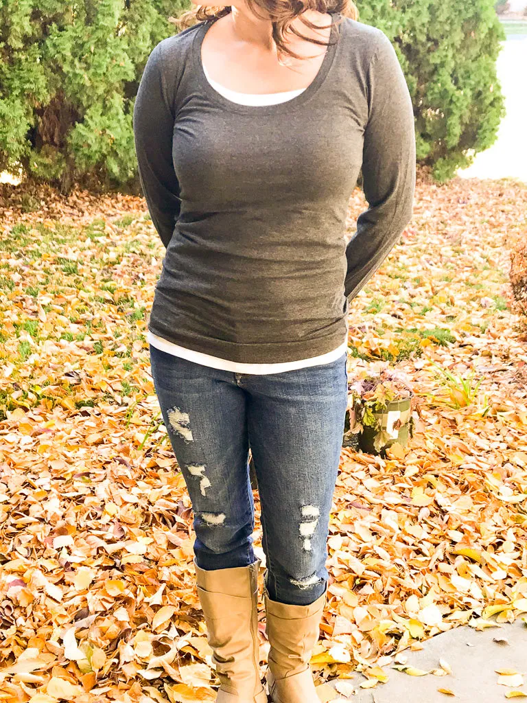 Charcoal Gray Scoop Neck Shirt