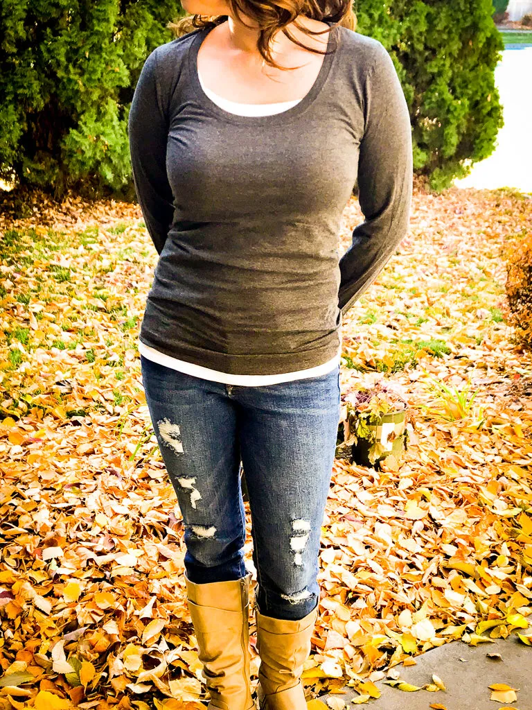 Charcoal Gray Scoop Neck Shirt