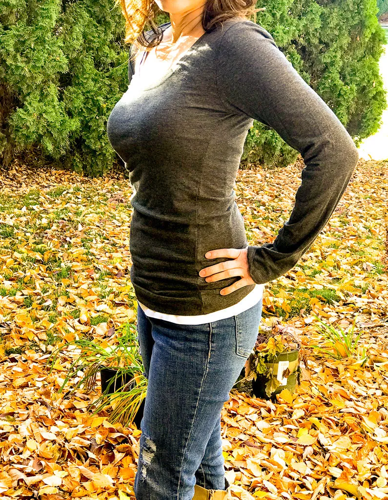 Charcoal Gray Scoop Neck Shirt