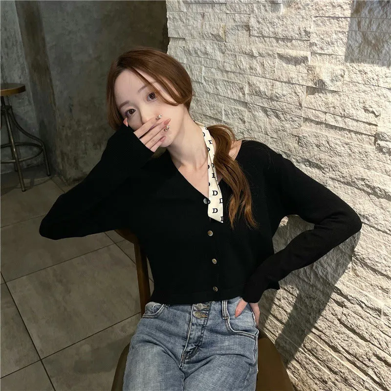 chicShort Sweater Thin Solid Colored Bare Belly Tops Women Trendy Cardigan Outerwear