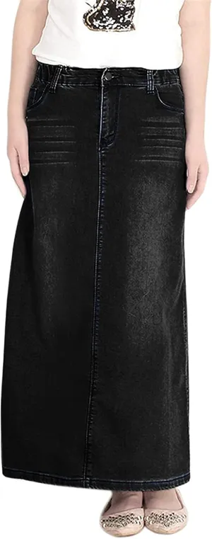 chouyatou Women's Casual Stretch Waist Washed Denim A-line Maxi Skirt