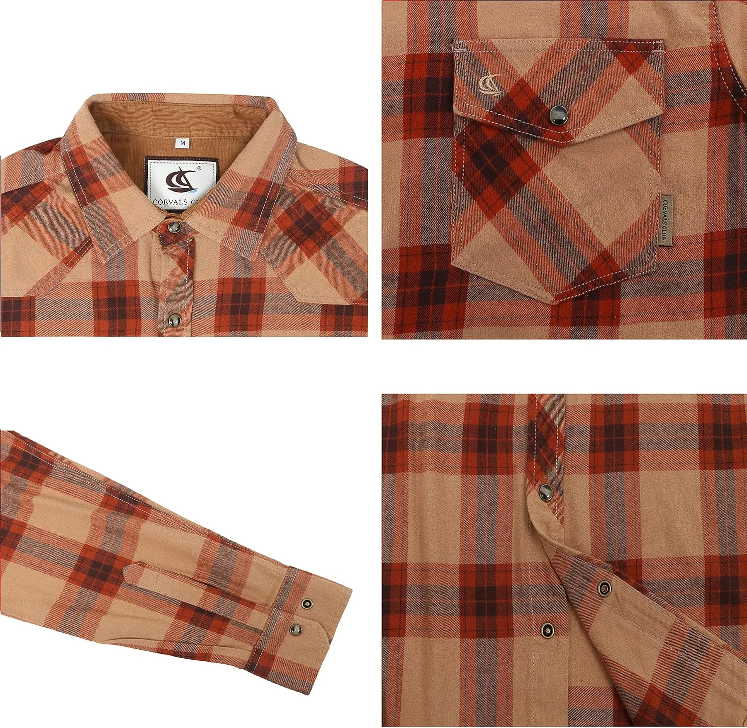 COEVALS CLUB Men's Flannel Shirts Long Sleeve Western Snap Casual Plaid Work Shirts