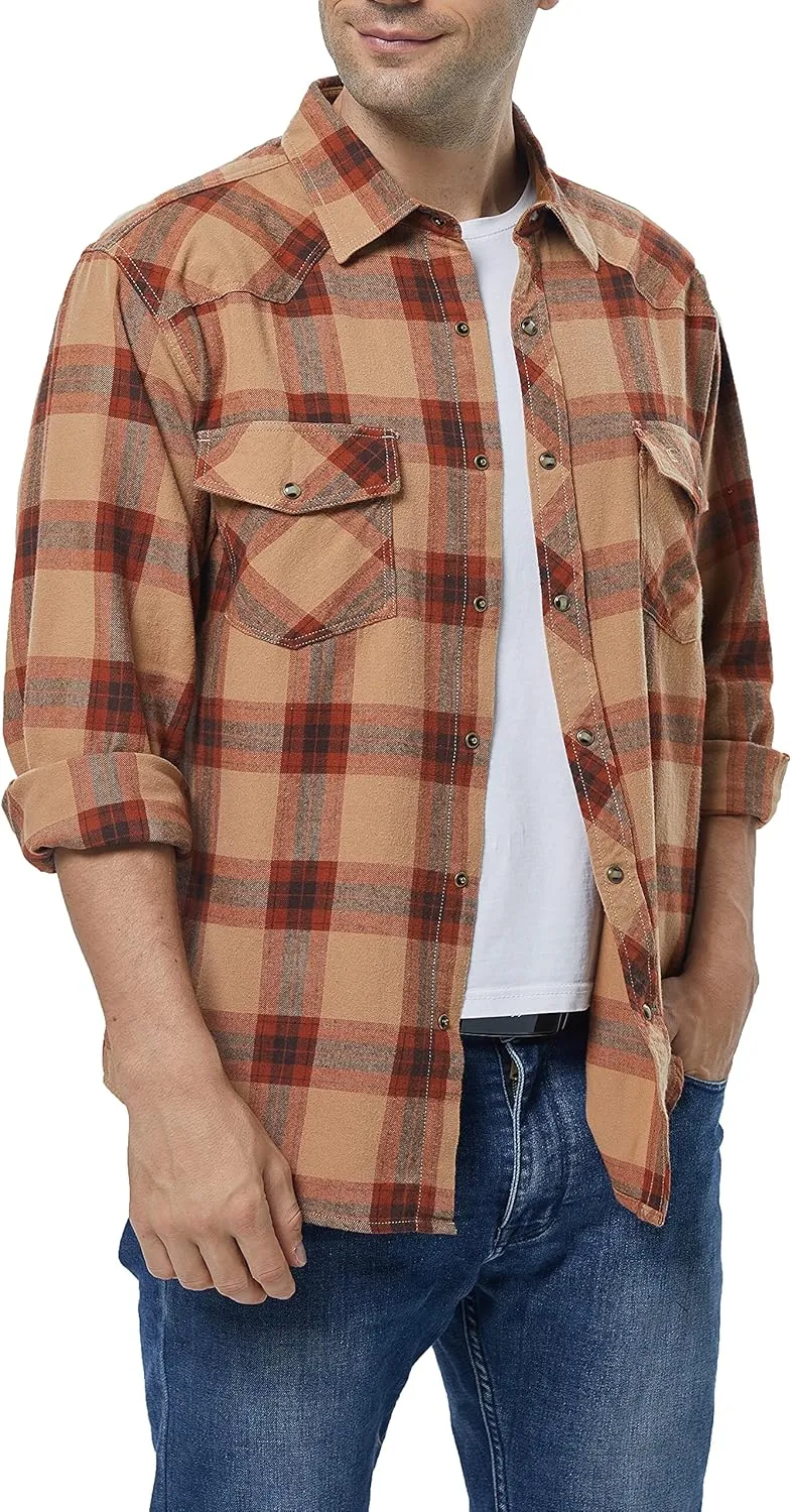 COEVALS CLUB Men's Flannel Shirts Long Sleeve Western Snap Casual Plaid Work Shirts